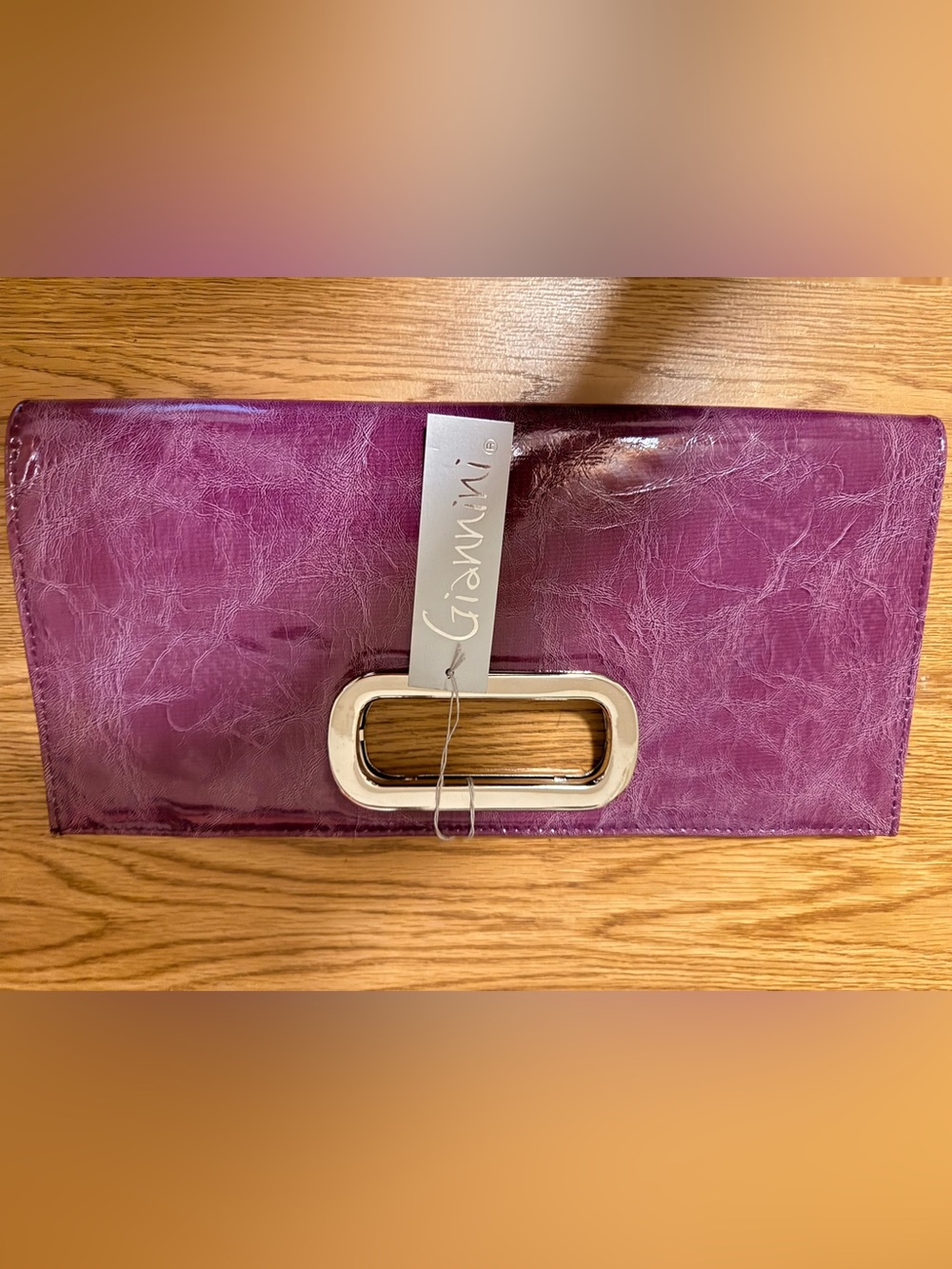 Giannini Purple Patent Clutch with Metallic Handle